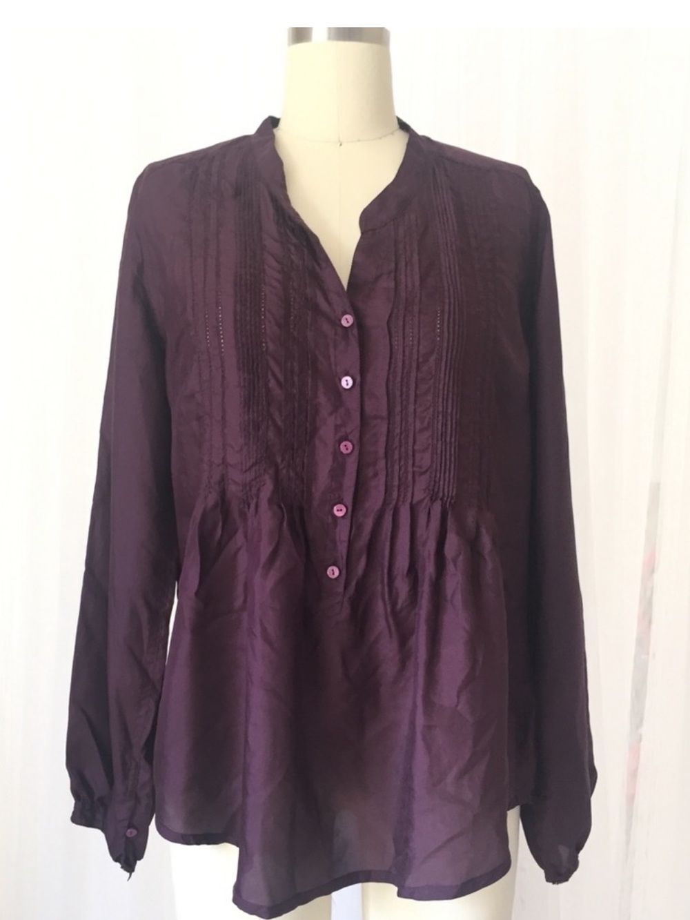 Johnny Was Maroon 100% Silk Peasant Boho Top Sz M